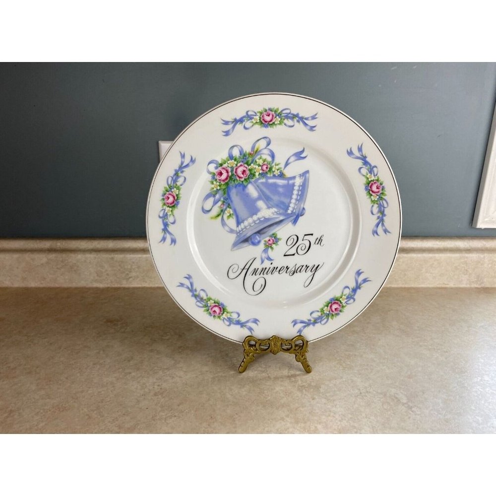Gift Craft 25th  Anniversary 10" Blue Bells Cake/Serving  Plate